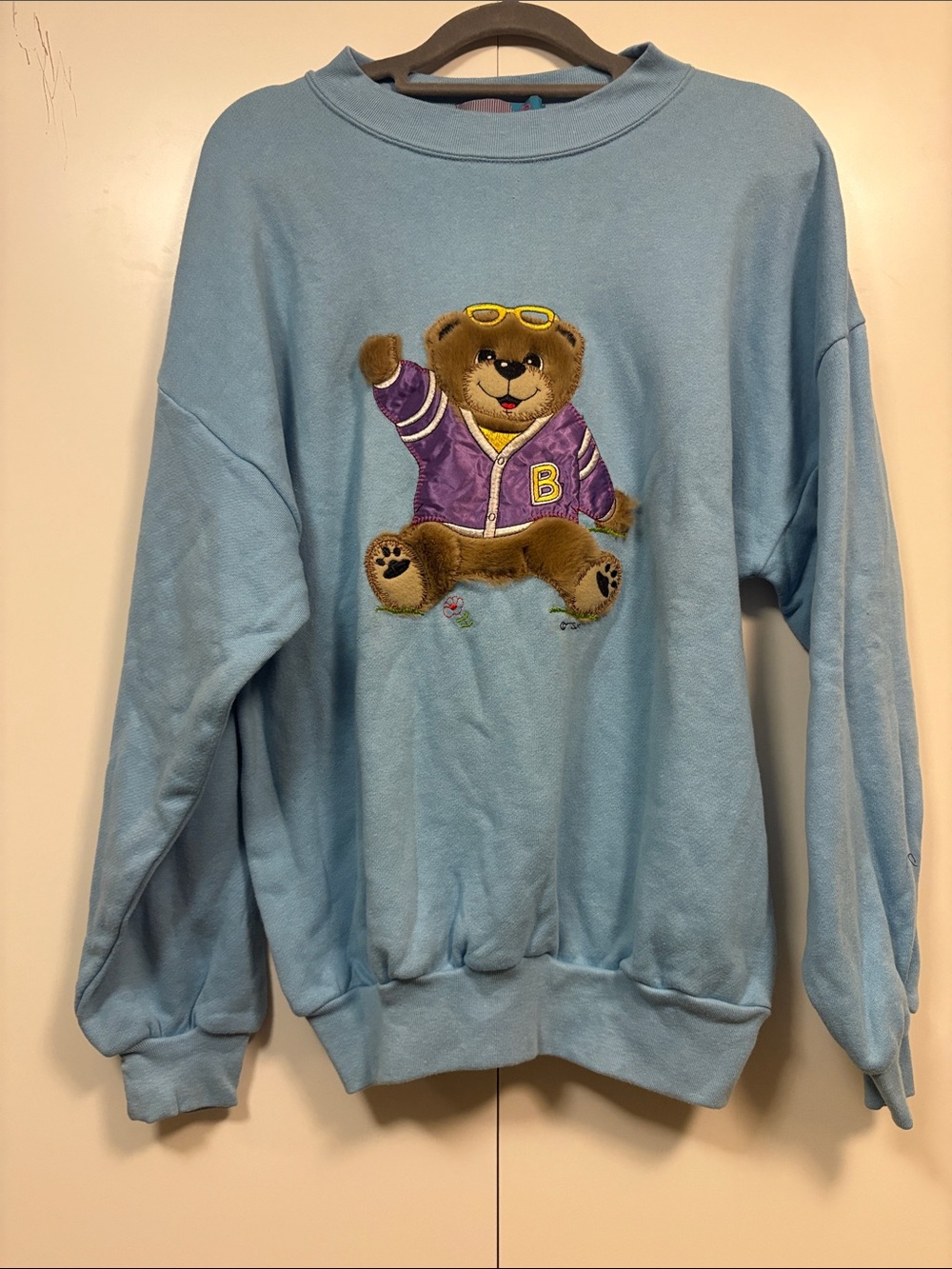 Vintage Pinwheels Light Blue Crewneck Sweatshirt with soft tactile Bear L